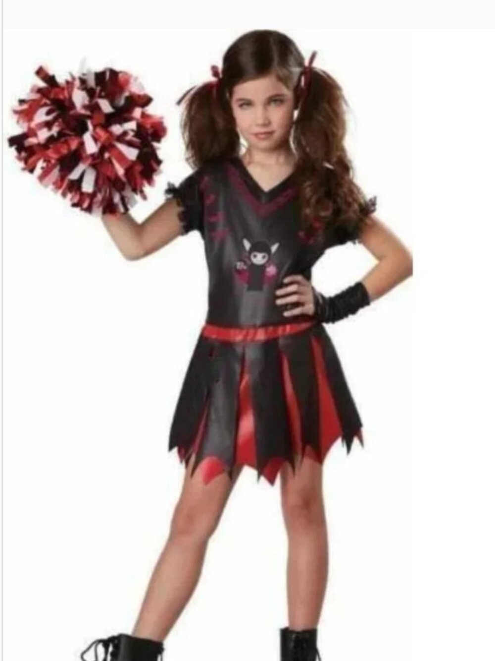 Cheerleader Vampire Varsity Halloween Costume 12/14 Top, Skirt, PomPom 5 Pc Girl